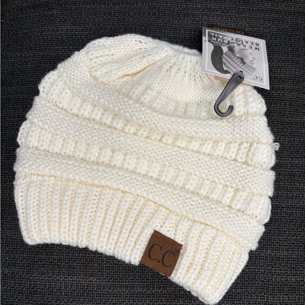 C.C. Accessories Ponytail Cable Knit Beanie
